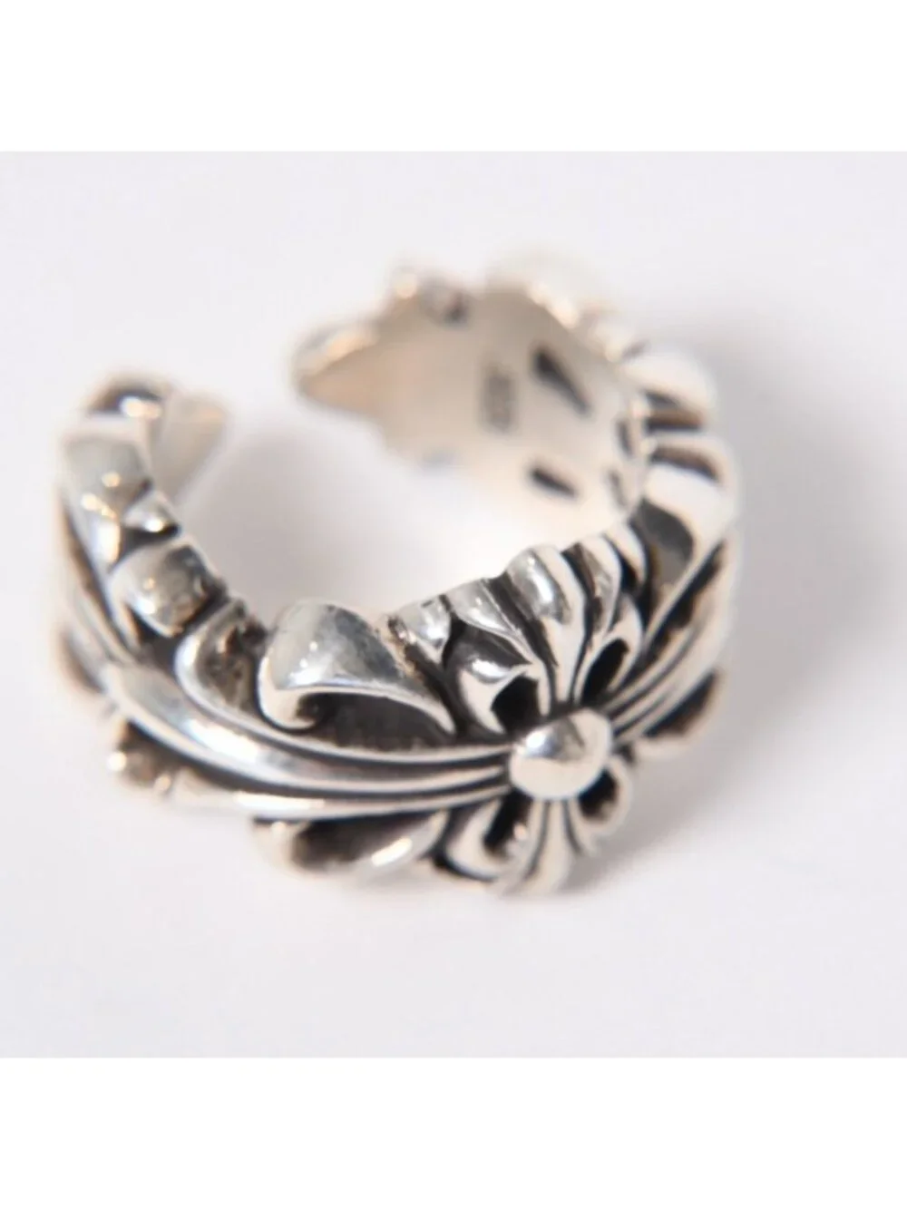 Chrome Hearts Double Floral Cloth Sling Ring Cross 925 Sterling Silver